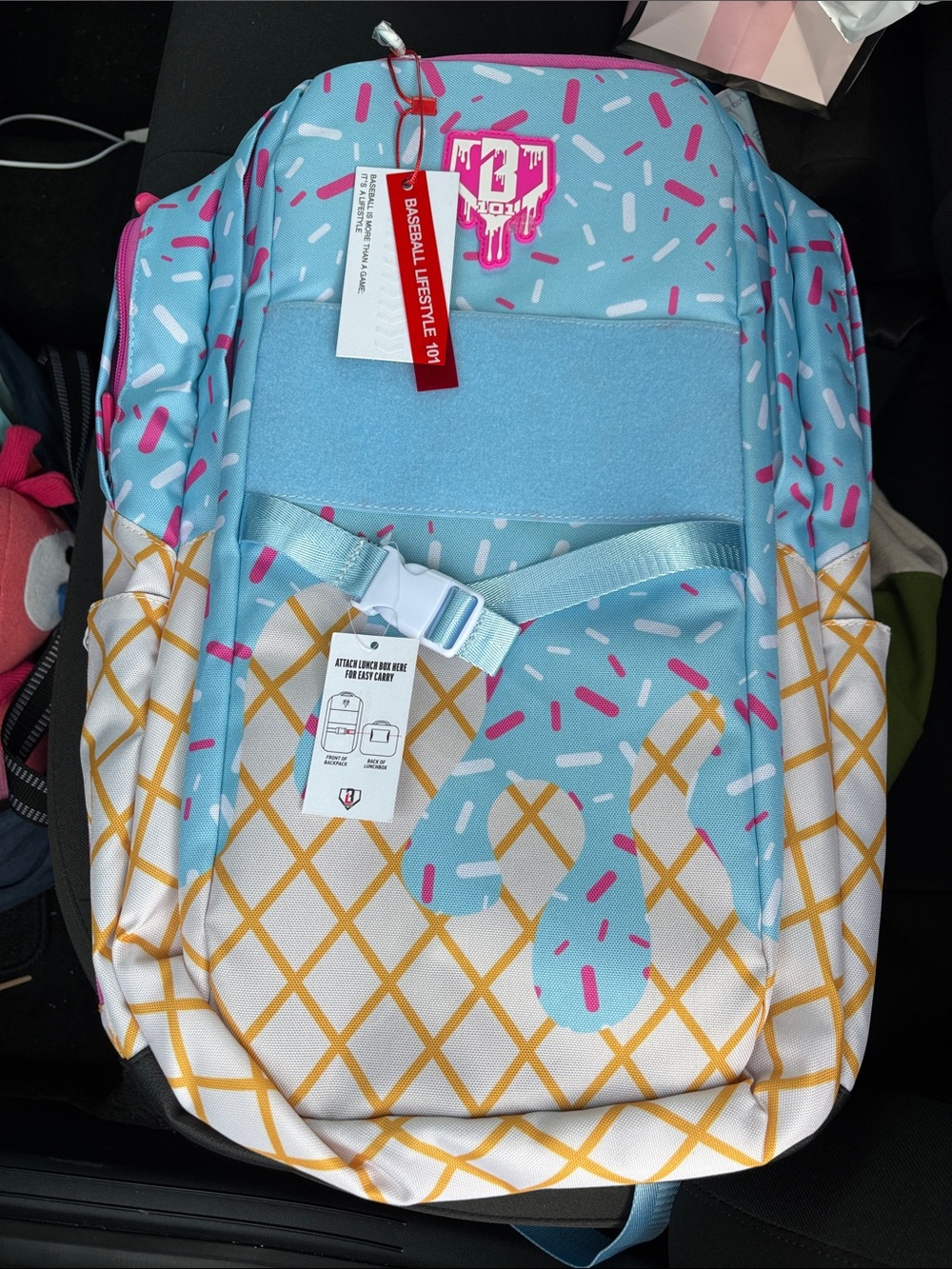Kids Ice Cream Cone Print Backpack in Light Blue & Pink